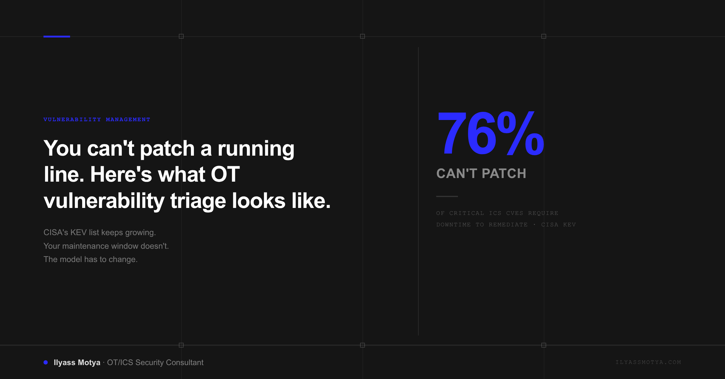 You can't patch a running line. Here's what OT vulnerability management actually looks like.